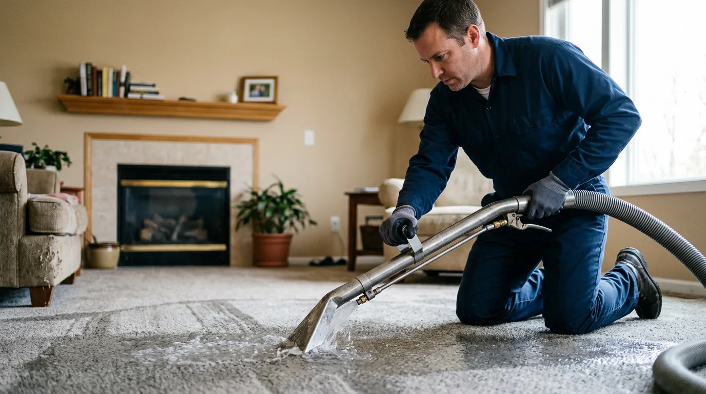 Water damage restoration technician working near Enfield, IL